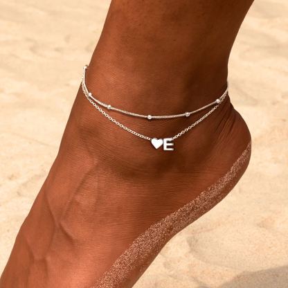 S925 Silver Double Layer Heart Anklet