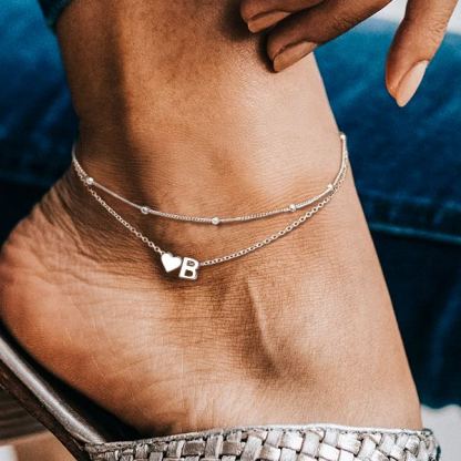 S925 Silver Double Layer Heart Anklet
