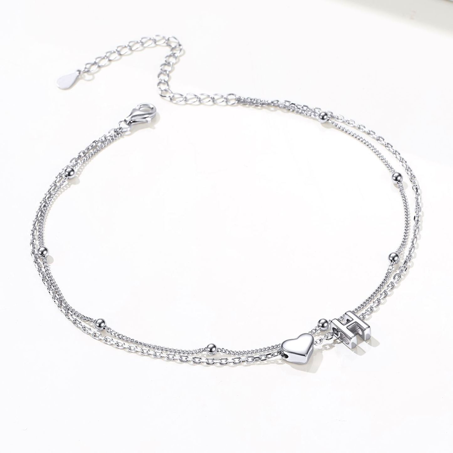 S925 Silver Double Layer Heart Anklet