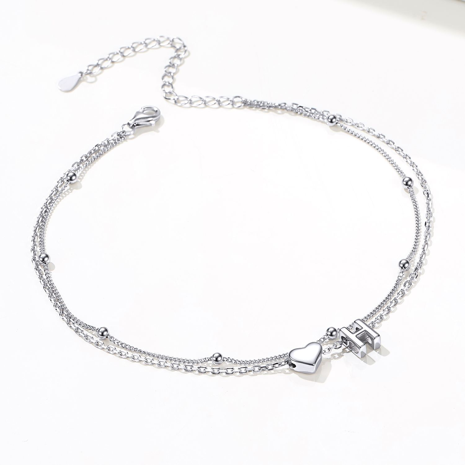 S925 Silver Double Layer Heart Anklet