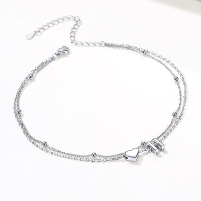 S925 Silver Double Layer Heart Anklet