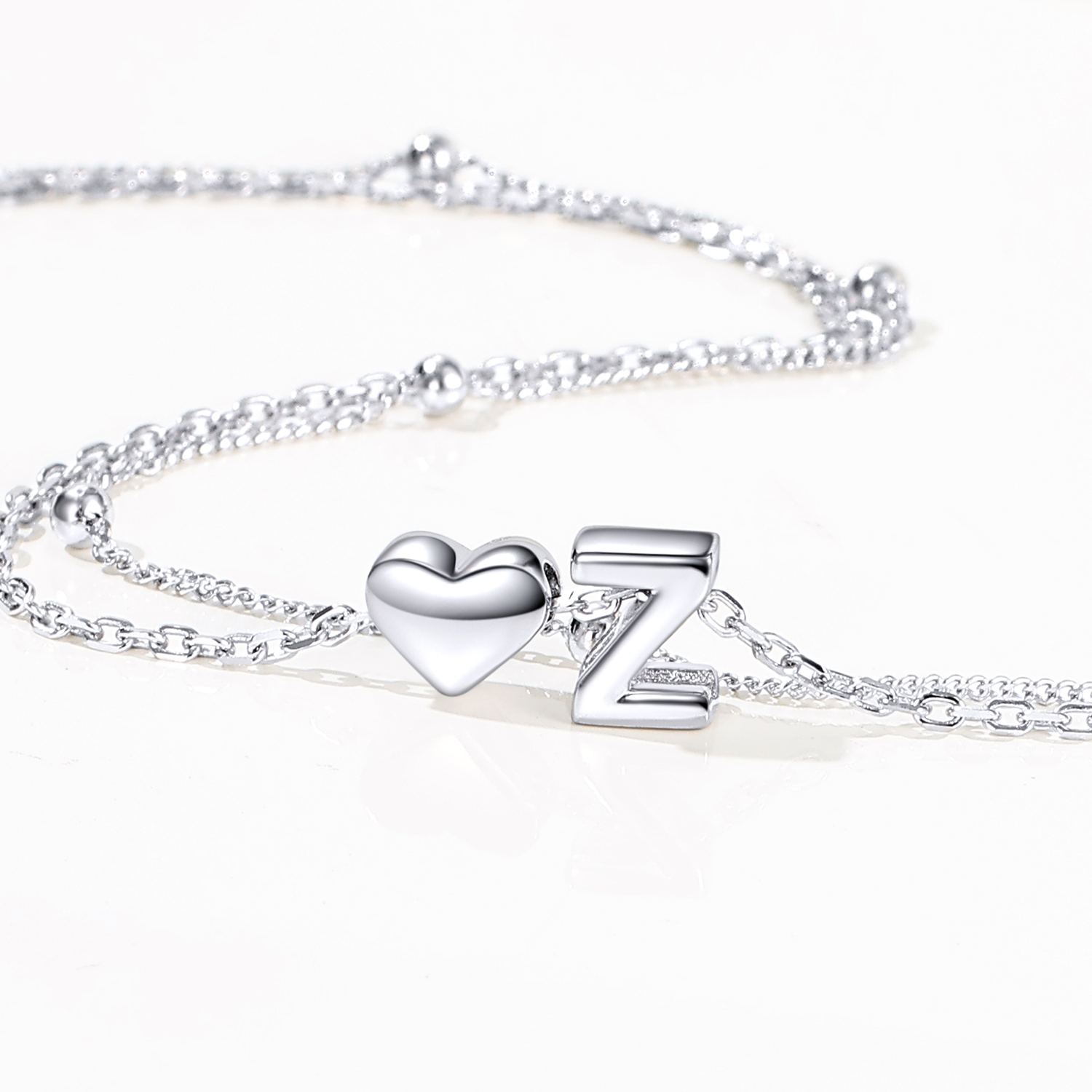 S925 Silver Double Layer Heart Anklet