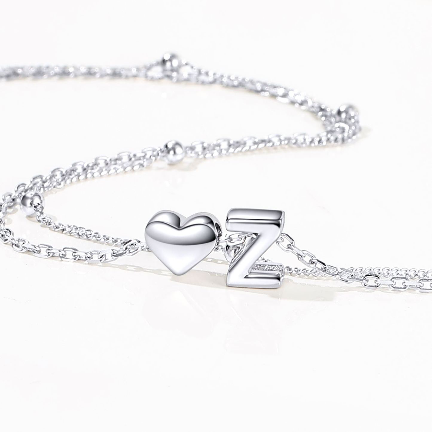 S925 Silver Double Layer Heart Anklet