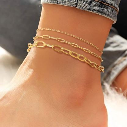 3PC Layered Paperclip Anklet