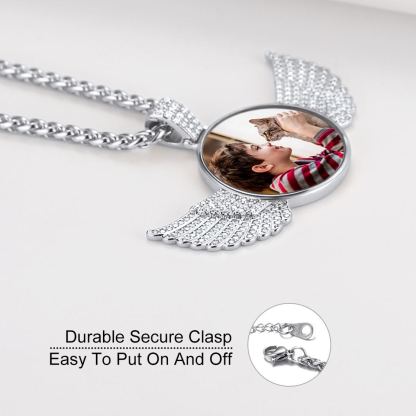 Personalized  Photo Necklace Angel Wing Circle Chain with Picture
