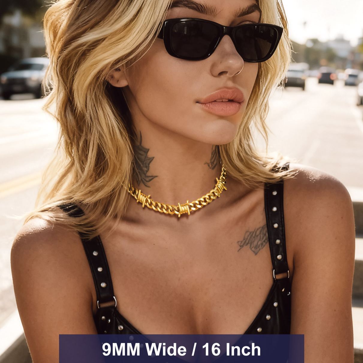 9mm Barbed Wire Cuban Link Chain Necklace for Women
