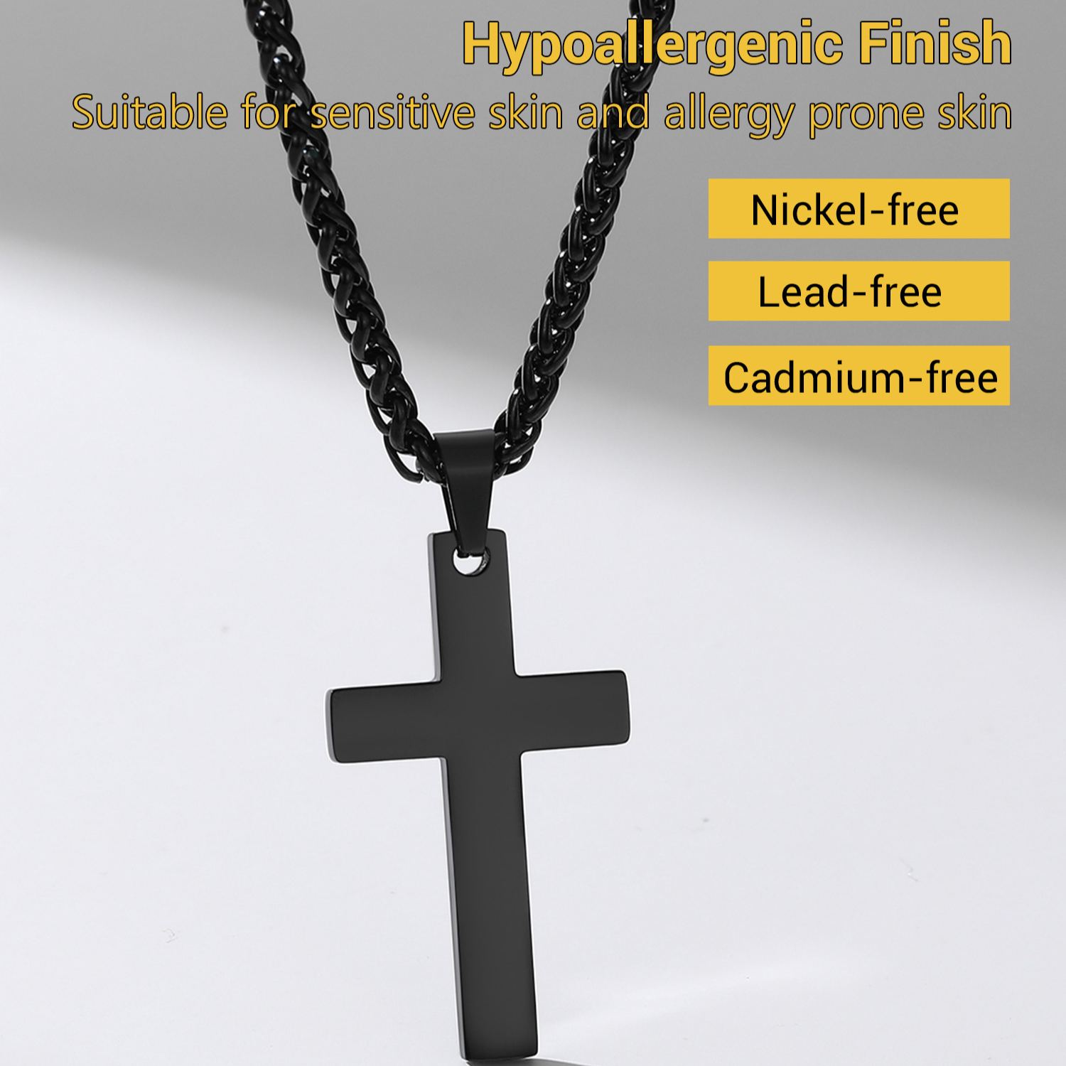 Essential Stainless Steel Cross Pendant with Chain Religious Necklace