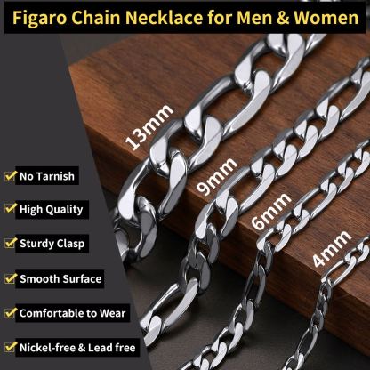 4/6/9/13mm Figaro Cuban Link Chain Necklace for Men & Women