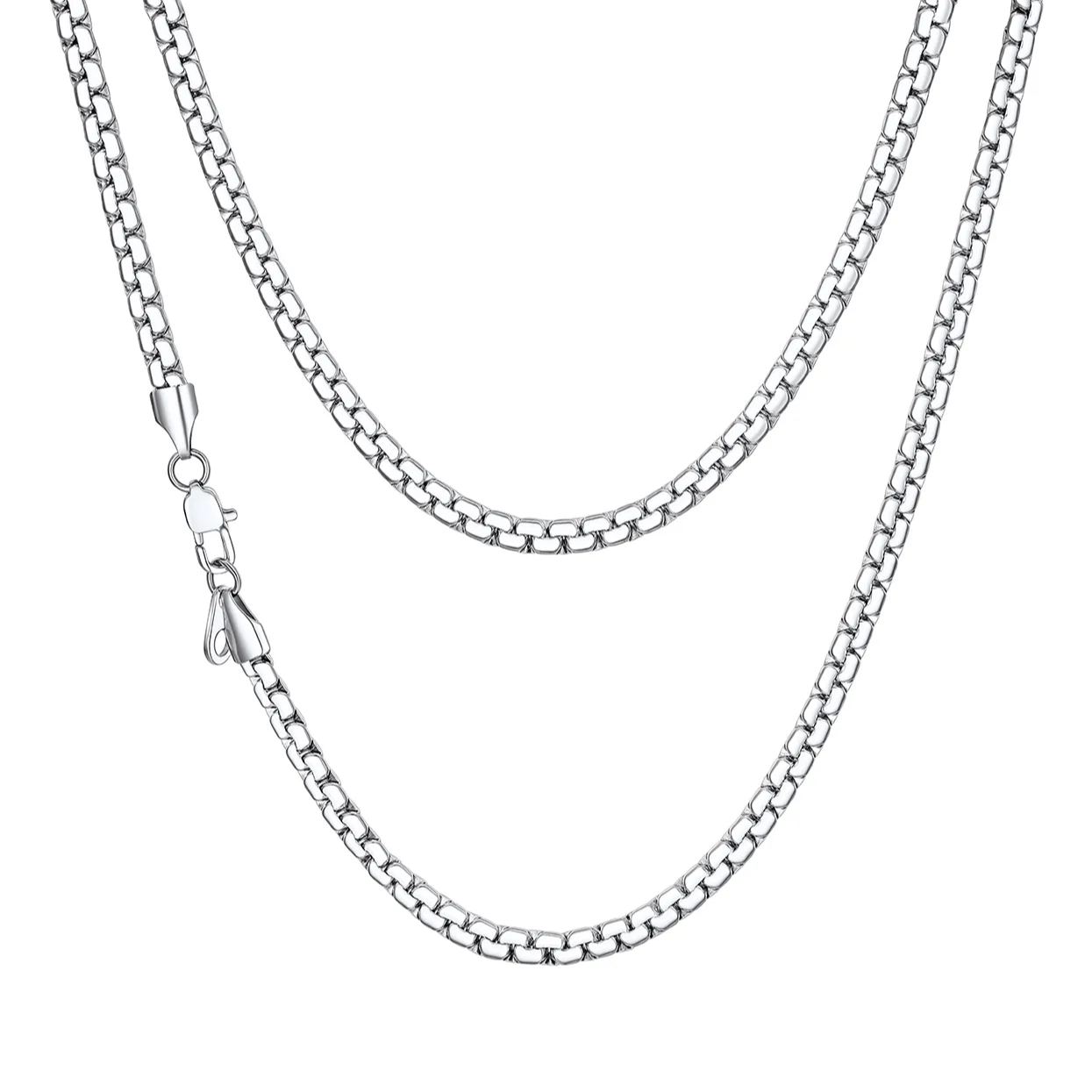 4mm Steel Flat Box Chain Necklace for Men & Women
