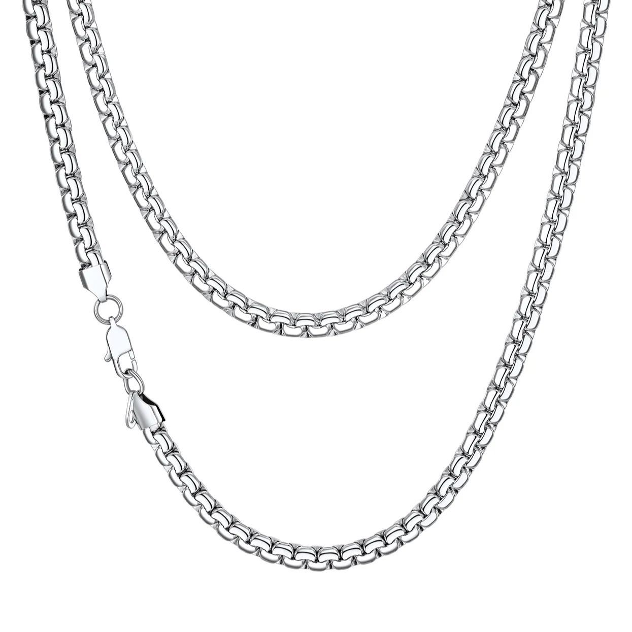 6mm Steel Flat Box Chain Necklace for Men & Women