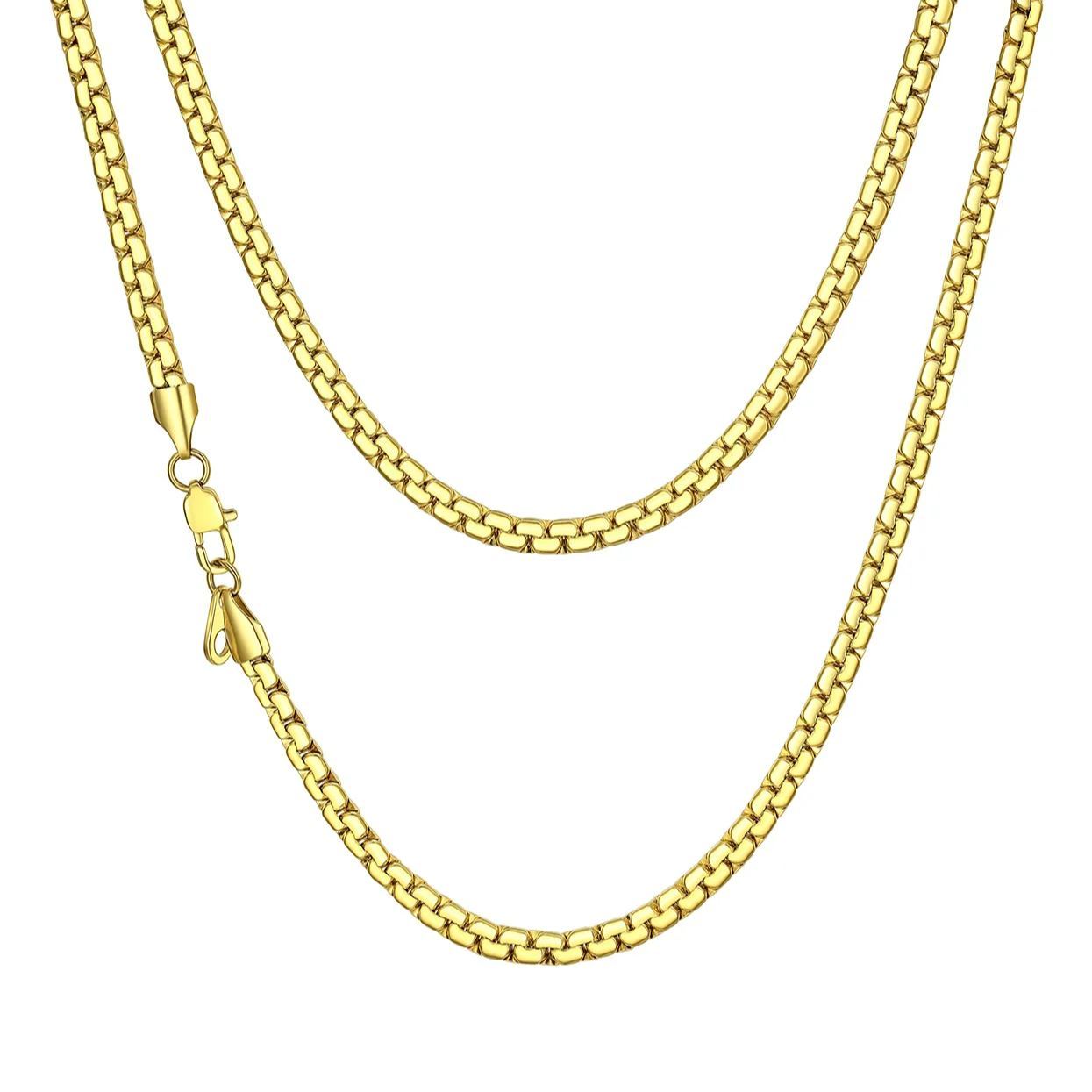 4mm Gold Flat Box Chain Necklace for Men & Women