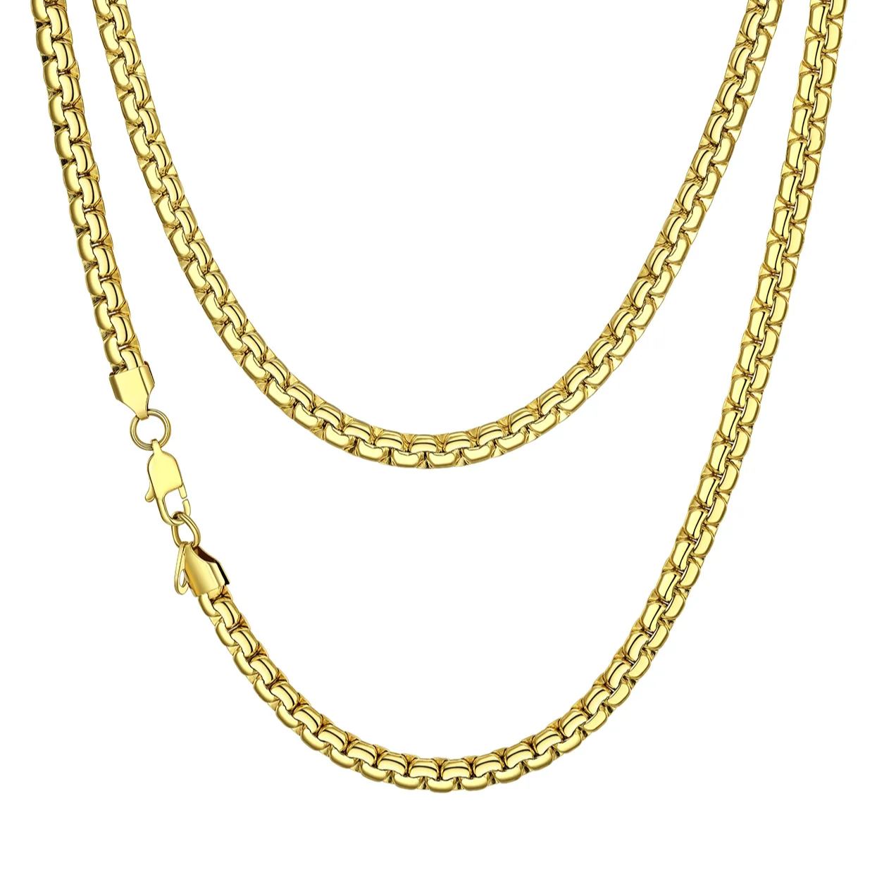 6mm Gold Flat Box Chain Necklace for Men & Women