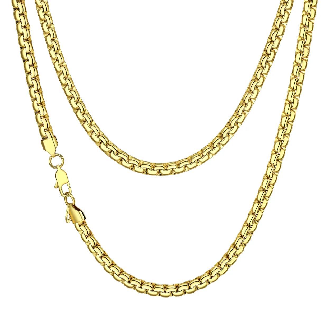 6mm Gold Flat Box Chain Necklace for Men & Women