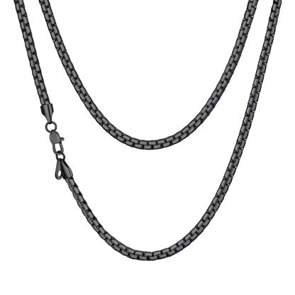 4mm Black Flat Box Chain Necklace for Men & Women
