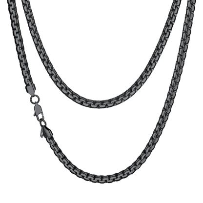 6mm Black Flat Box Chain Necklace for Men & Women