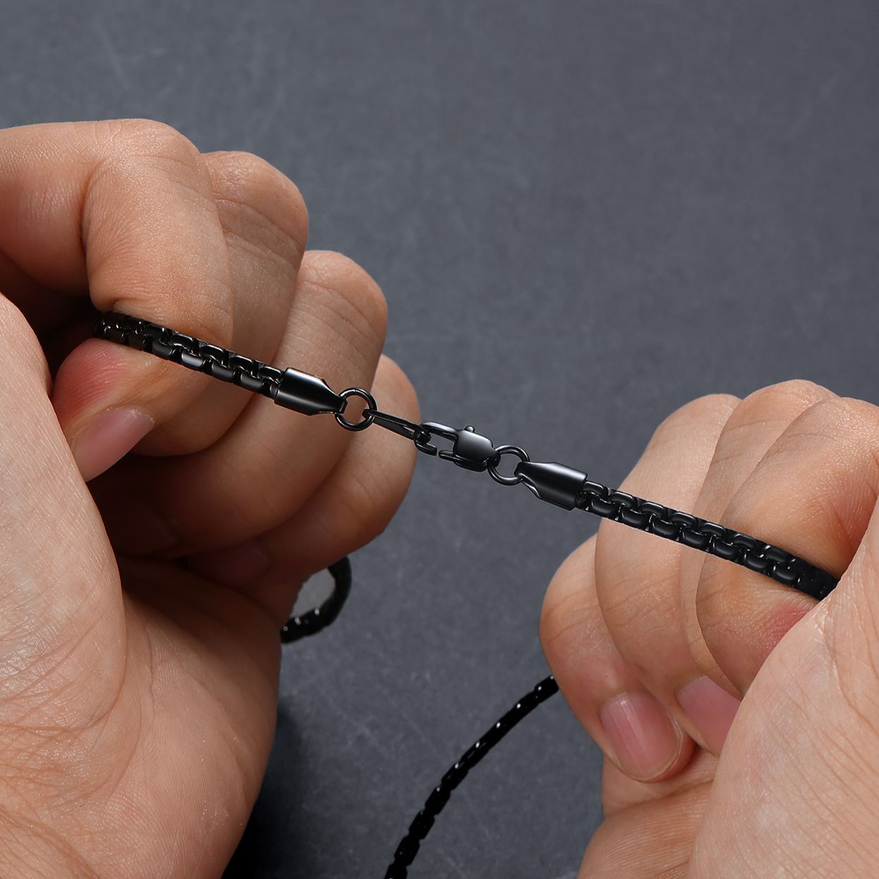 Flat Box Chain Necklace for Men & Women Black