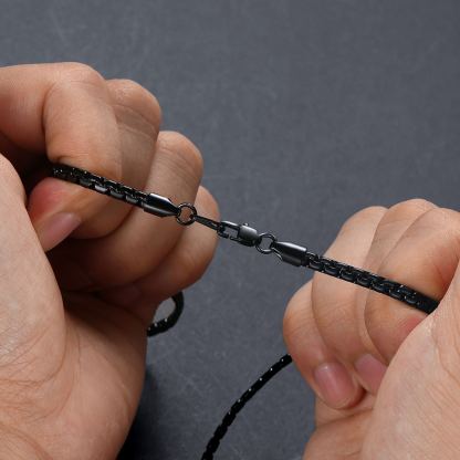 Flat Box Chain Necklace for Men & Women Black