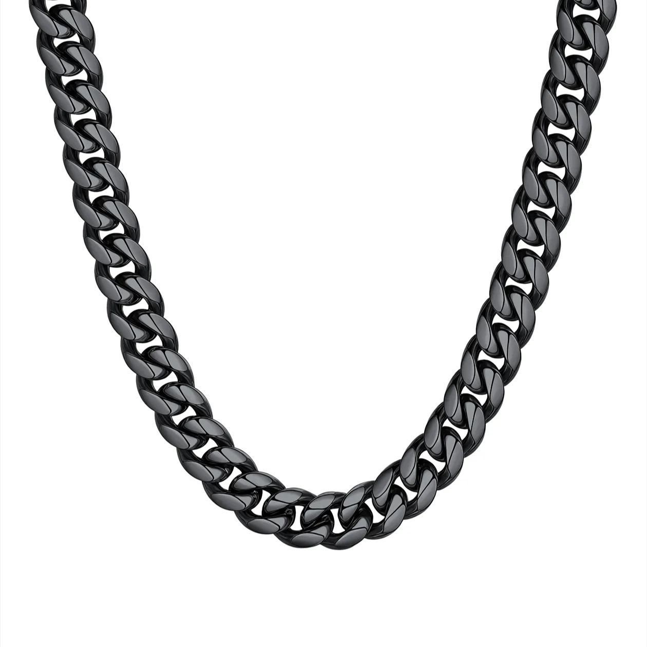 Black Miami Cuban Link Chain for Men 10mm