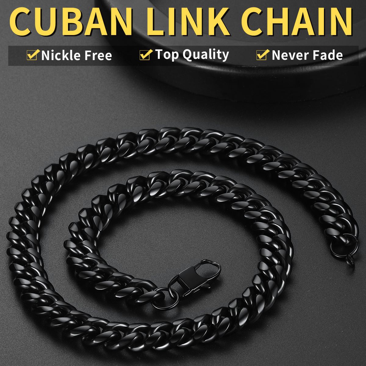 Black Miami Cuban Link Chain for Men 4.8/6/10/14mm