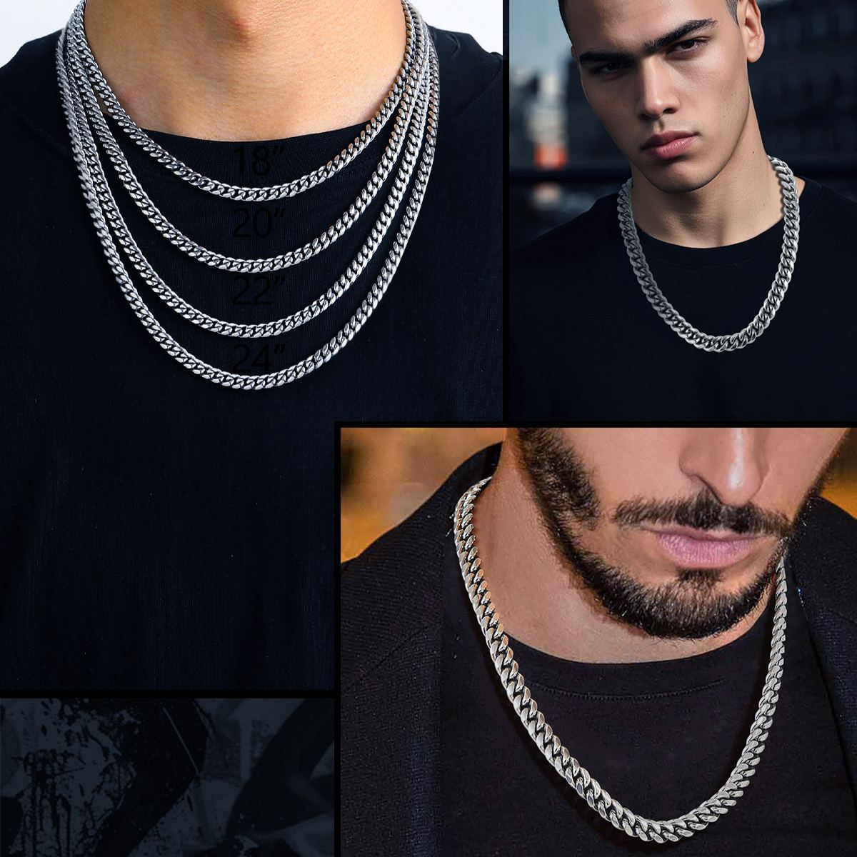 4mm Cuban Link Chain Necklaces Stainless Steel 14/18/20/22/24/26/28/30 inches