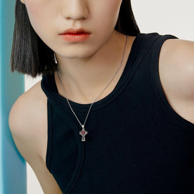 Birthstone Cross Pendant Necklace for Women