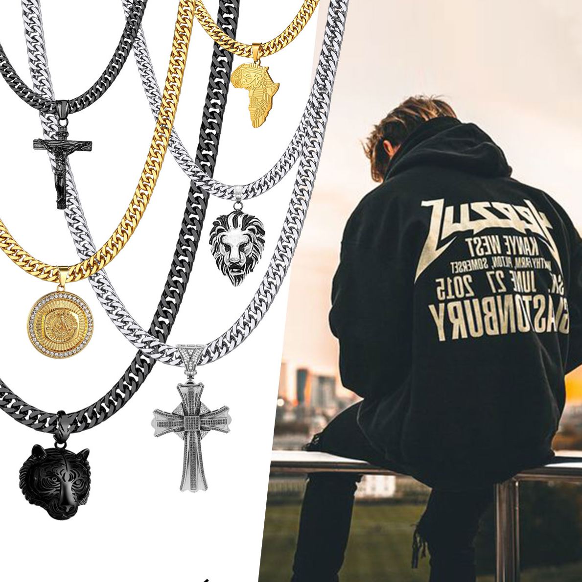 Hip Hop Miami Cuban Chain Necklace with pendants for Men