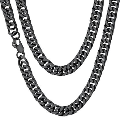 10mm Cuban Curb Chain Necklace Stainless Black