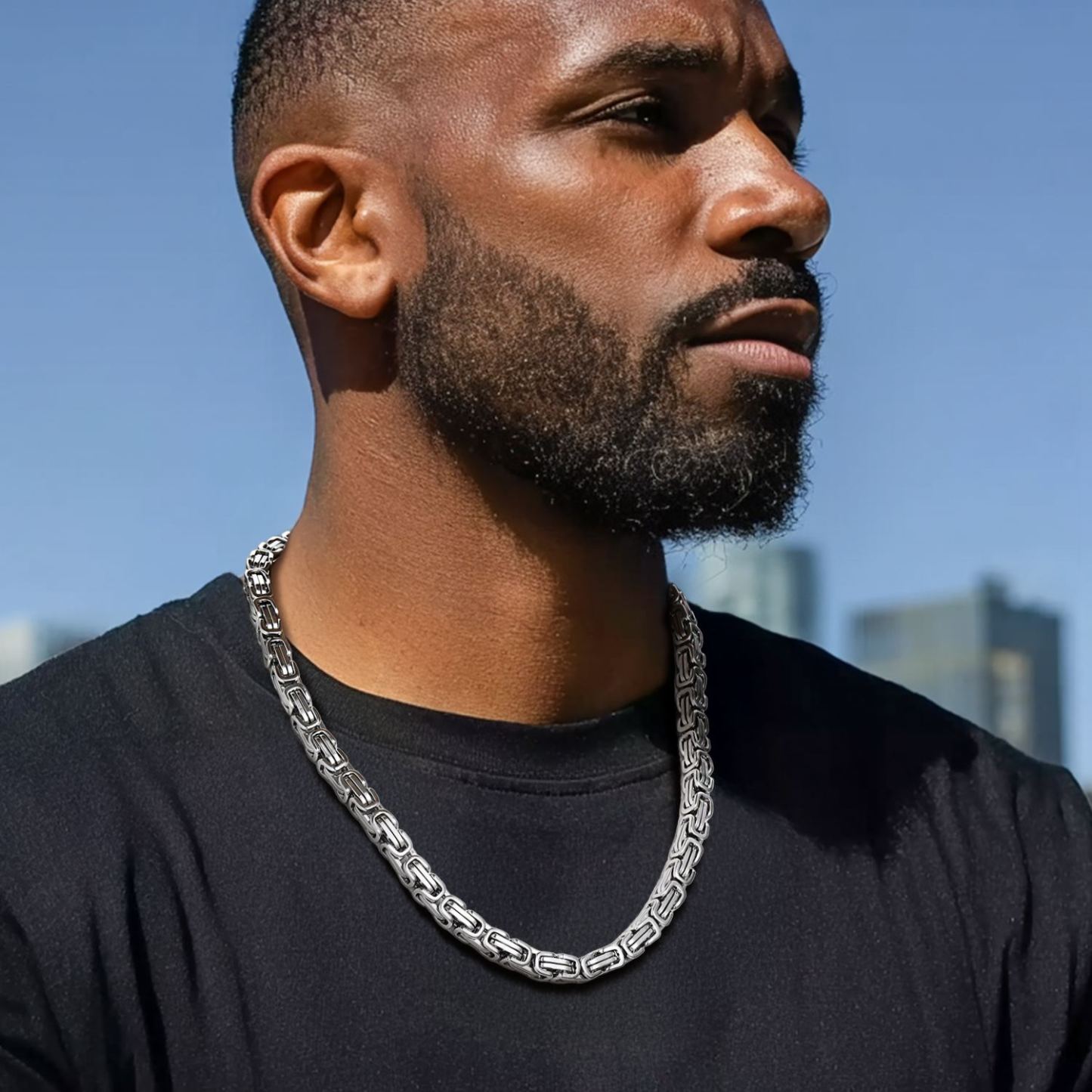 8mm Stainless Steel  Byzantine Chain Necklace