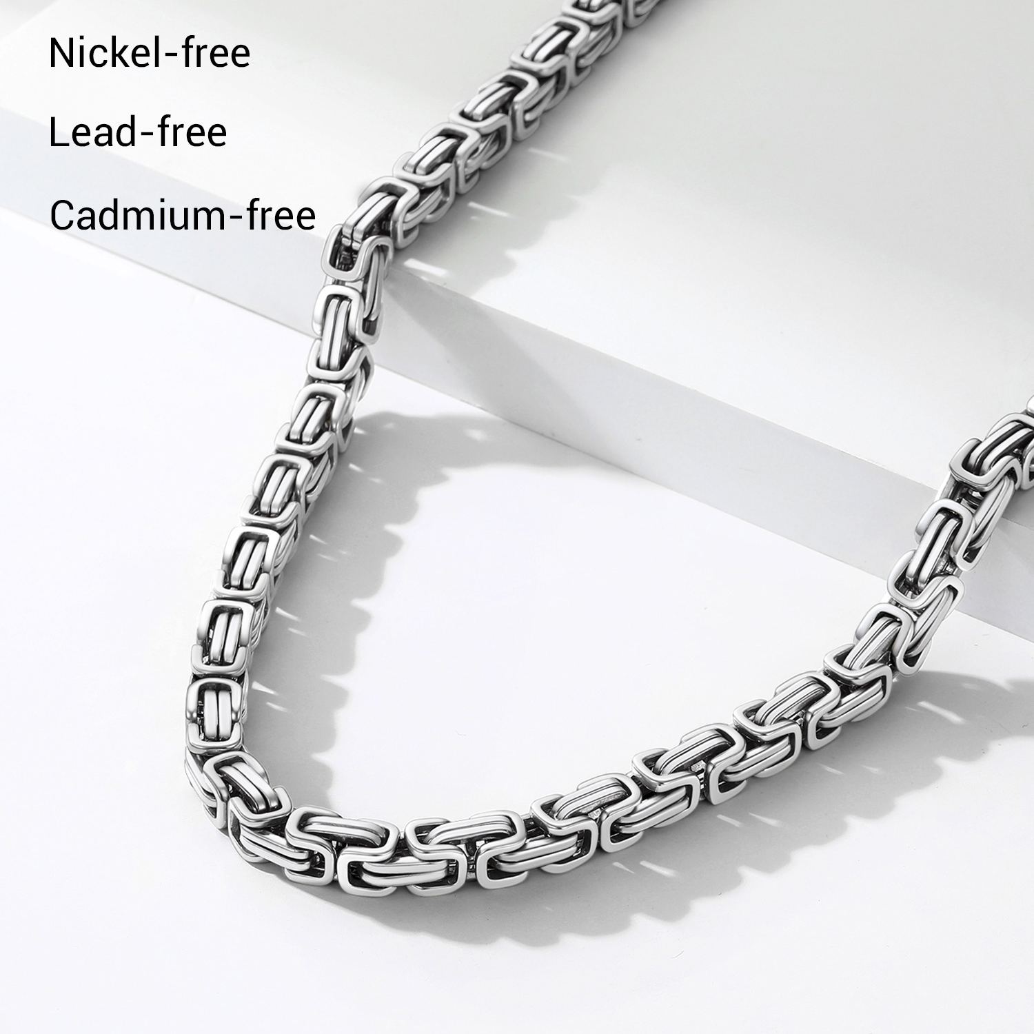 8mm Stainless Steel  Byzantine Chain Necklace
