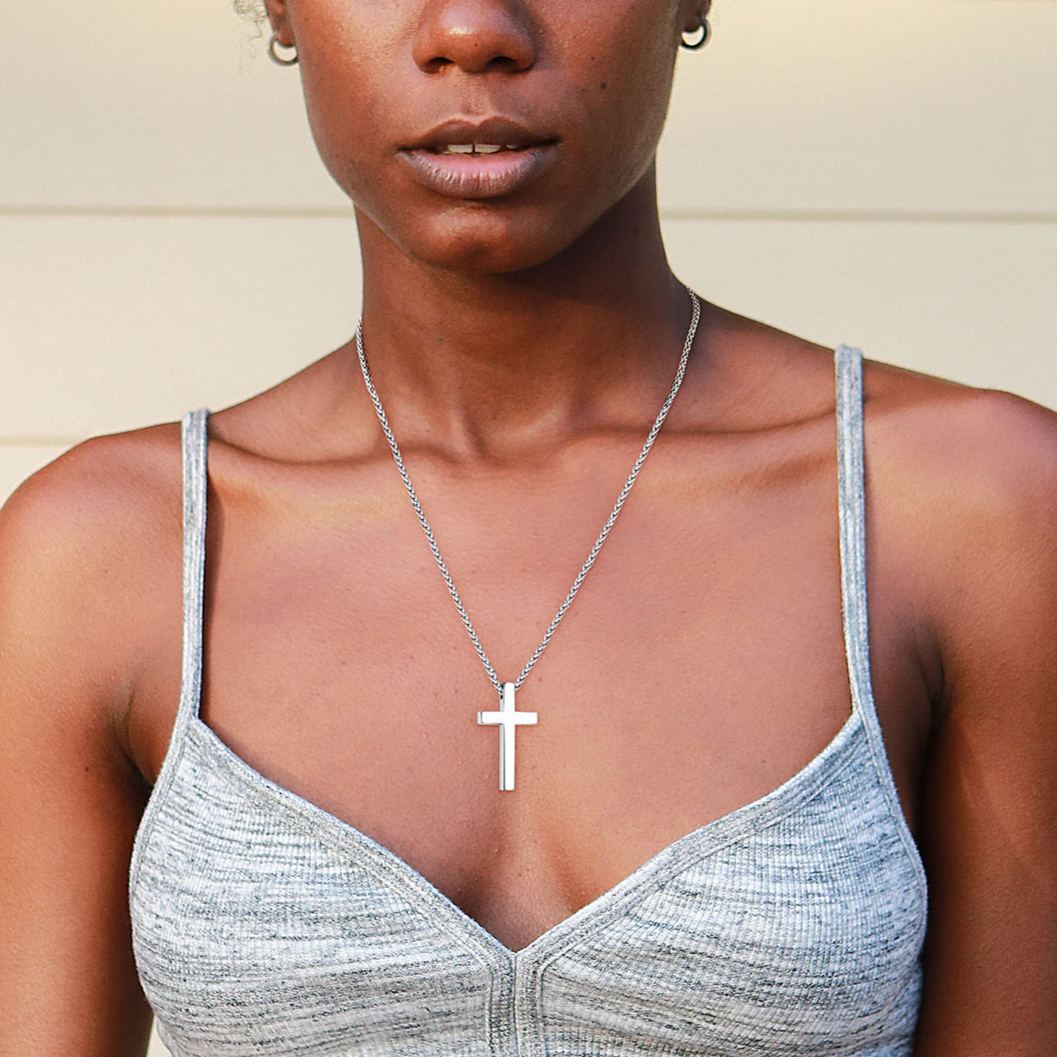 Classic Stainless Steel Cross Necklace - Christian Pendant for Women