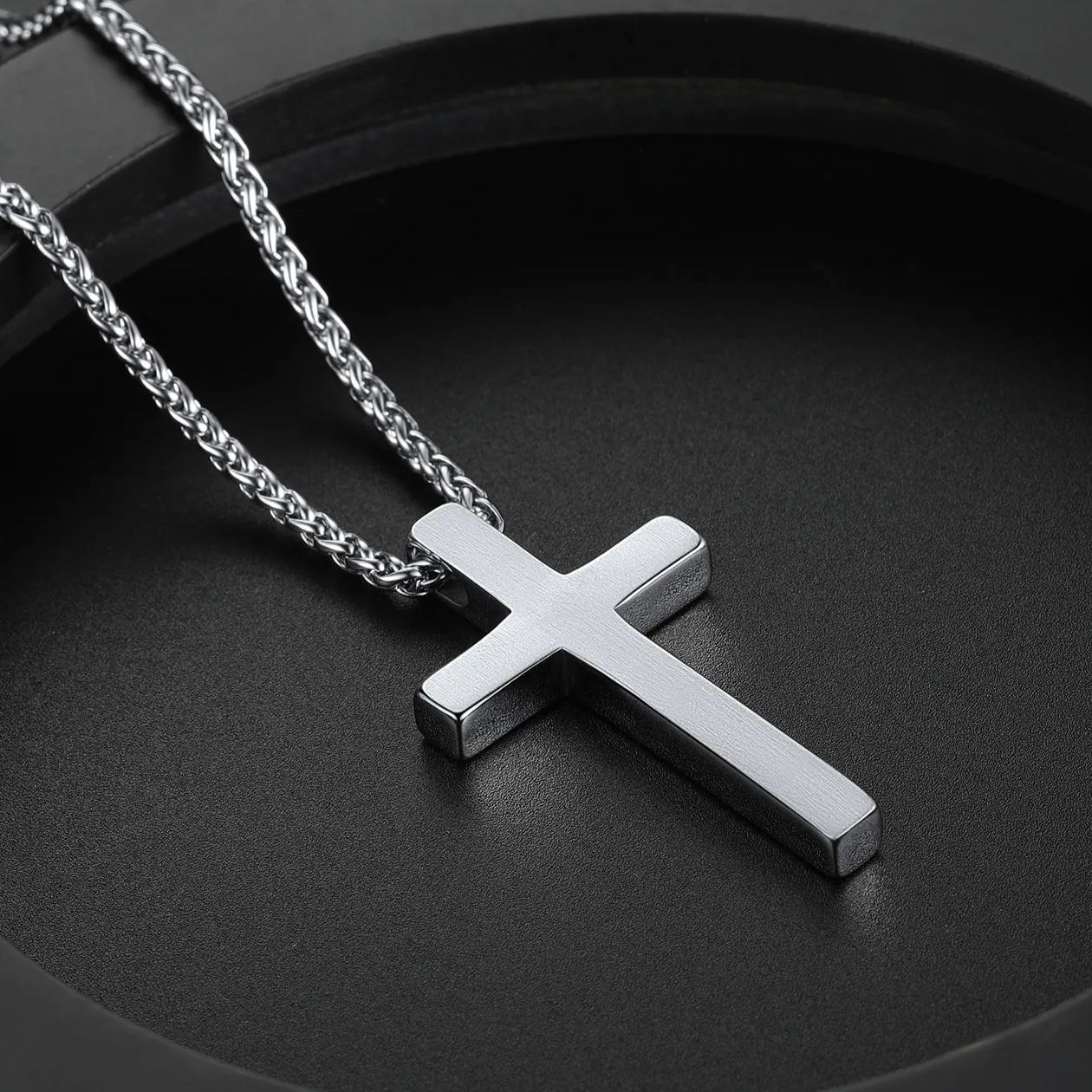 Silver Cross Pendant Necklace 316L Stainless Steel