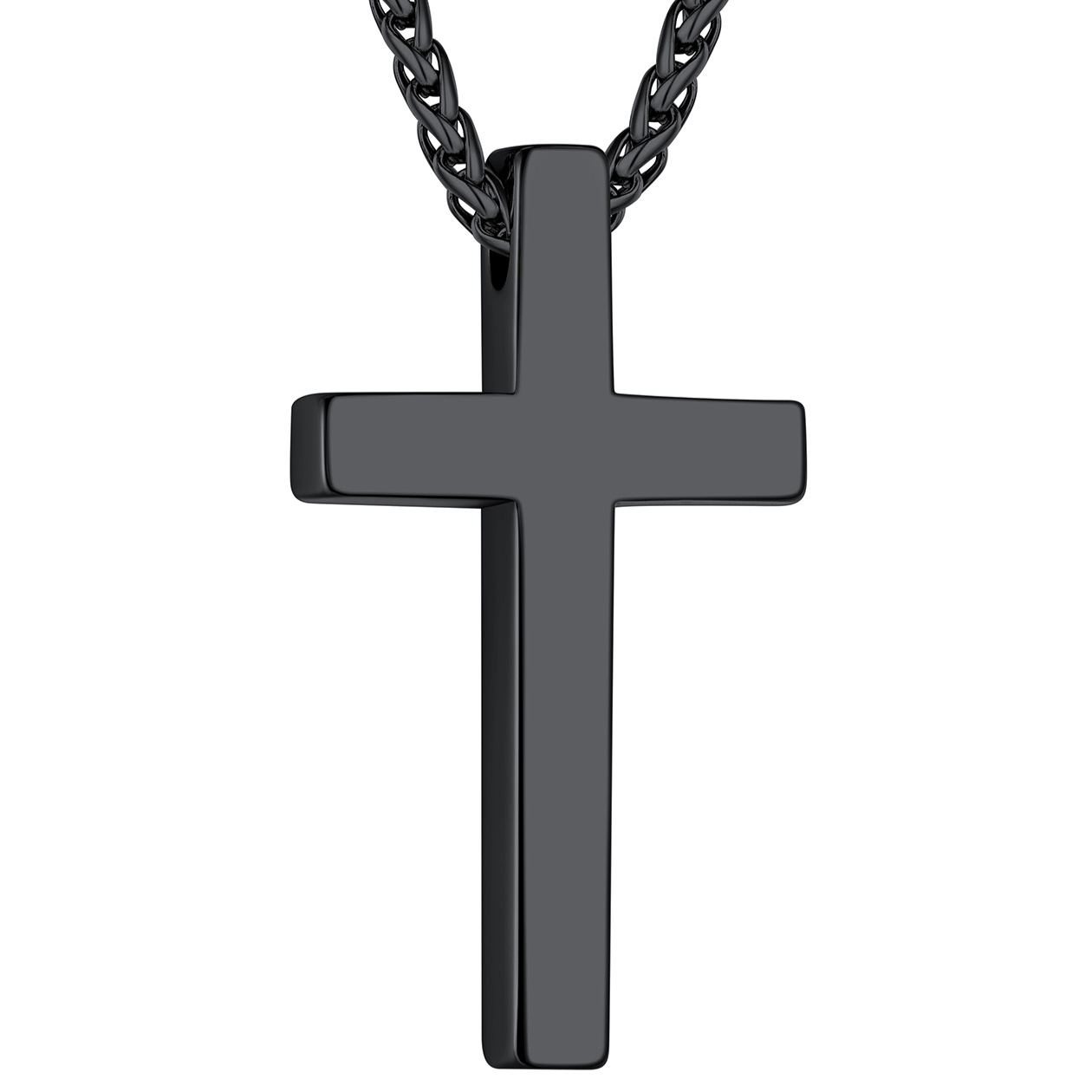 Black Classic Stainless Steel Cross Necklace - Christian Pendant for Men & Women