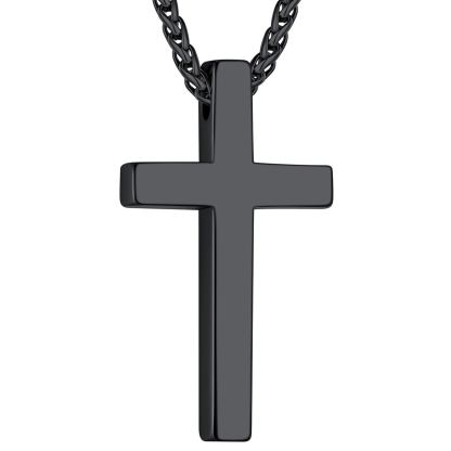 Black Classic Stainless Steel Cross Necklace - Christian Pendant for Men & Women