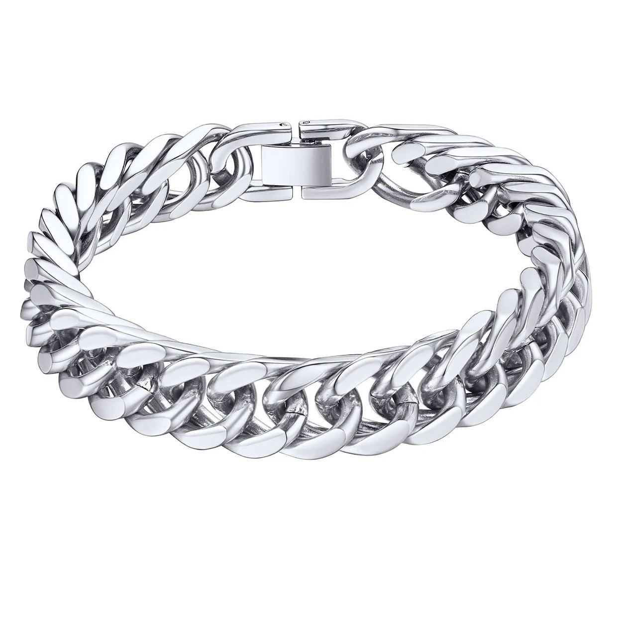 Cuban Link Bracelet for Men - 8mm Silver Heavy Duty Stainless Steel
