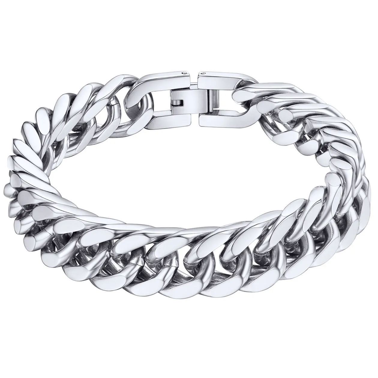 Silver Cuban Link Bracelet for Men - 12mm Heavy Duty Stainless Steel