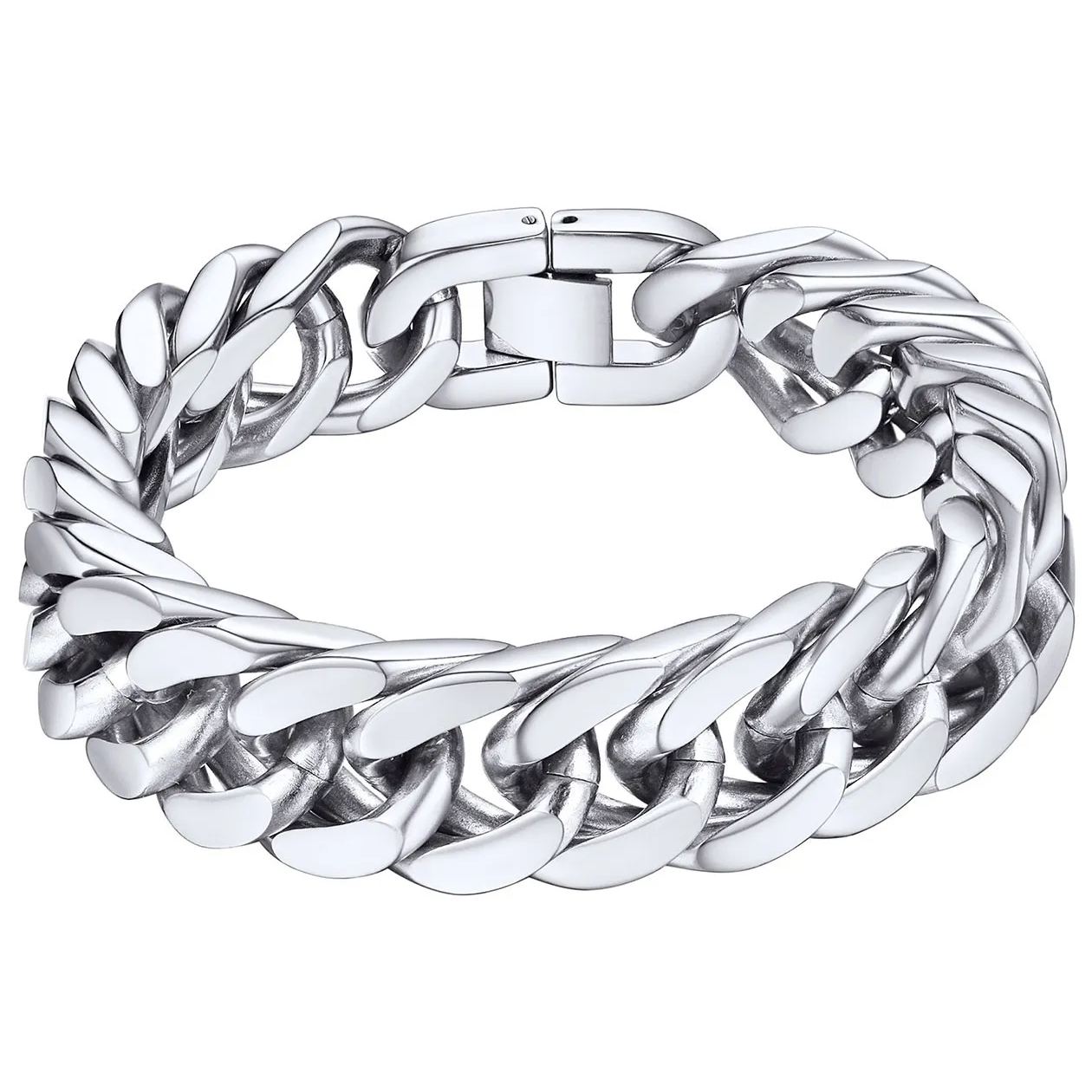 Silver Cuban Link Bracelet for Men - 17mm Heavy Duty Stainless Steel