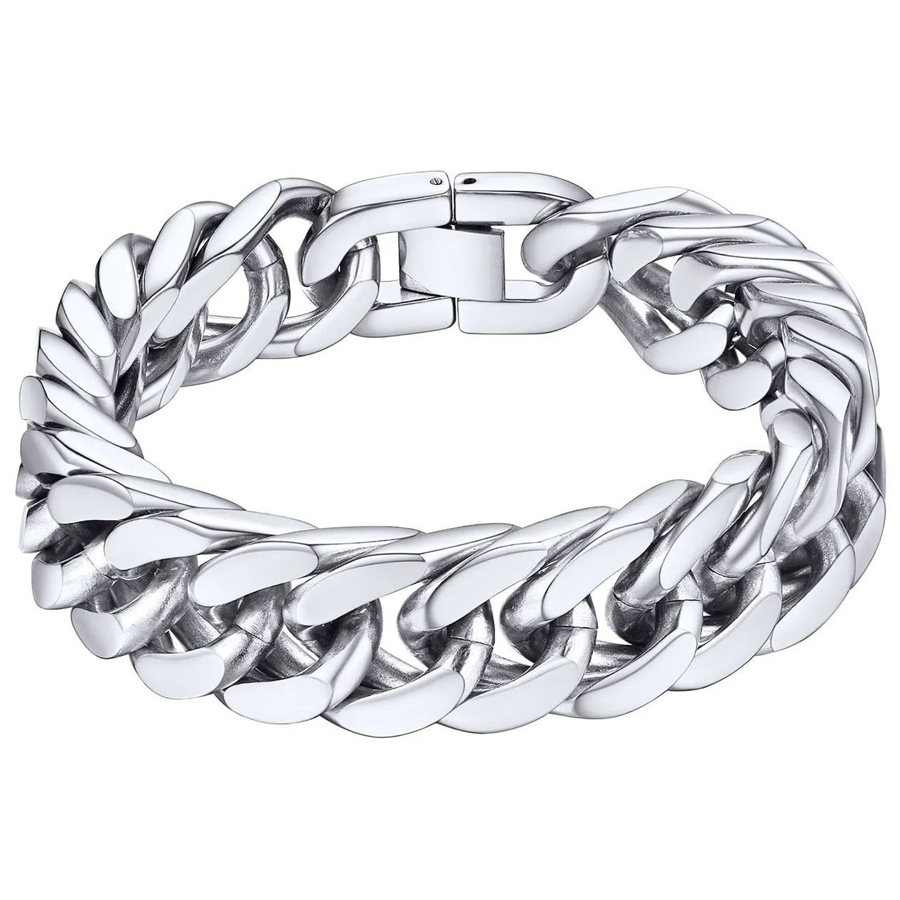 Silver Cuban Link Bracelet for Men - 17mm Heavy Duty Stainless Steel