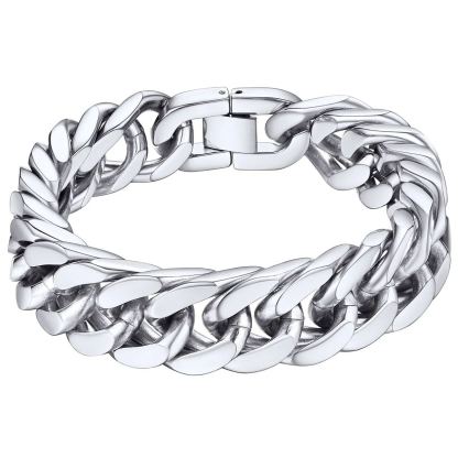 Silver Cuban Link Bracelet for Men - 17mm Heavy Duty Stainless Steel