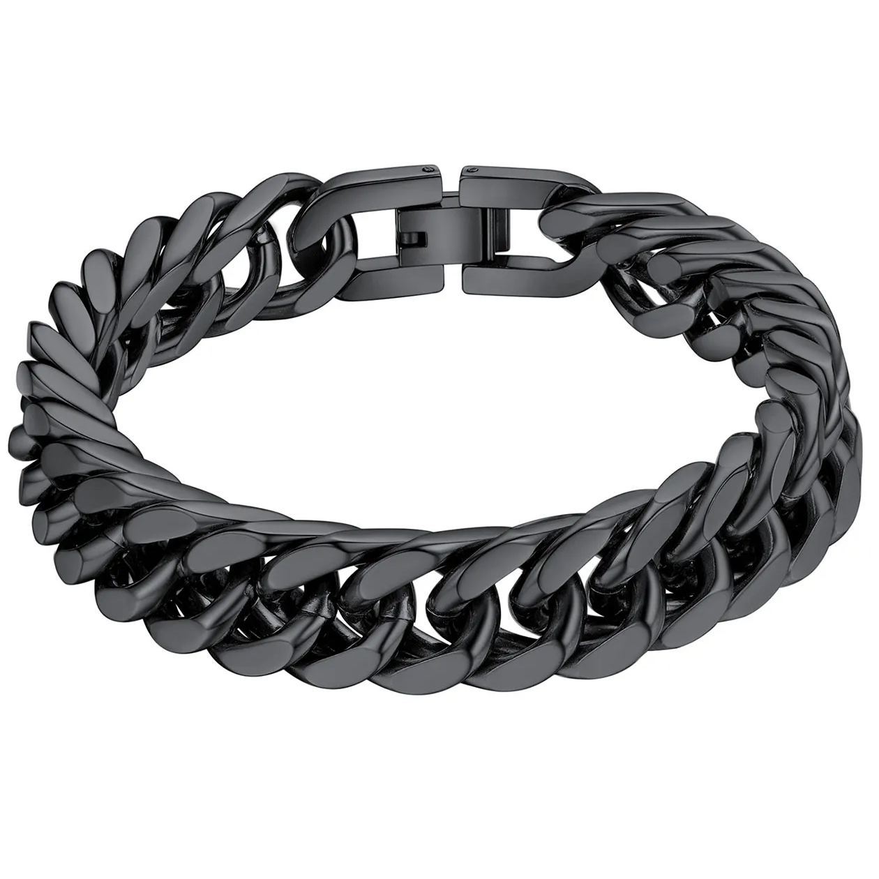 Black Cuban Link Bracelet for Men - 12mm Heavy Duty Stainless Steel