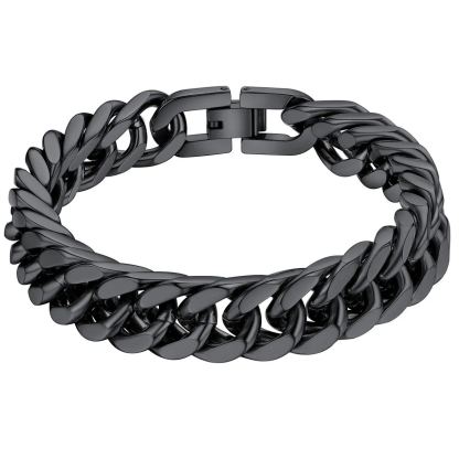 Black Cuban Link Bracelet for Men - 12mm Heavy Duty Stainless Steel