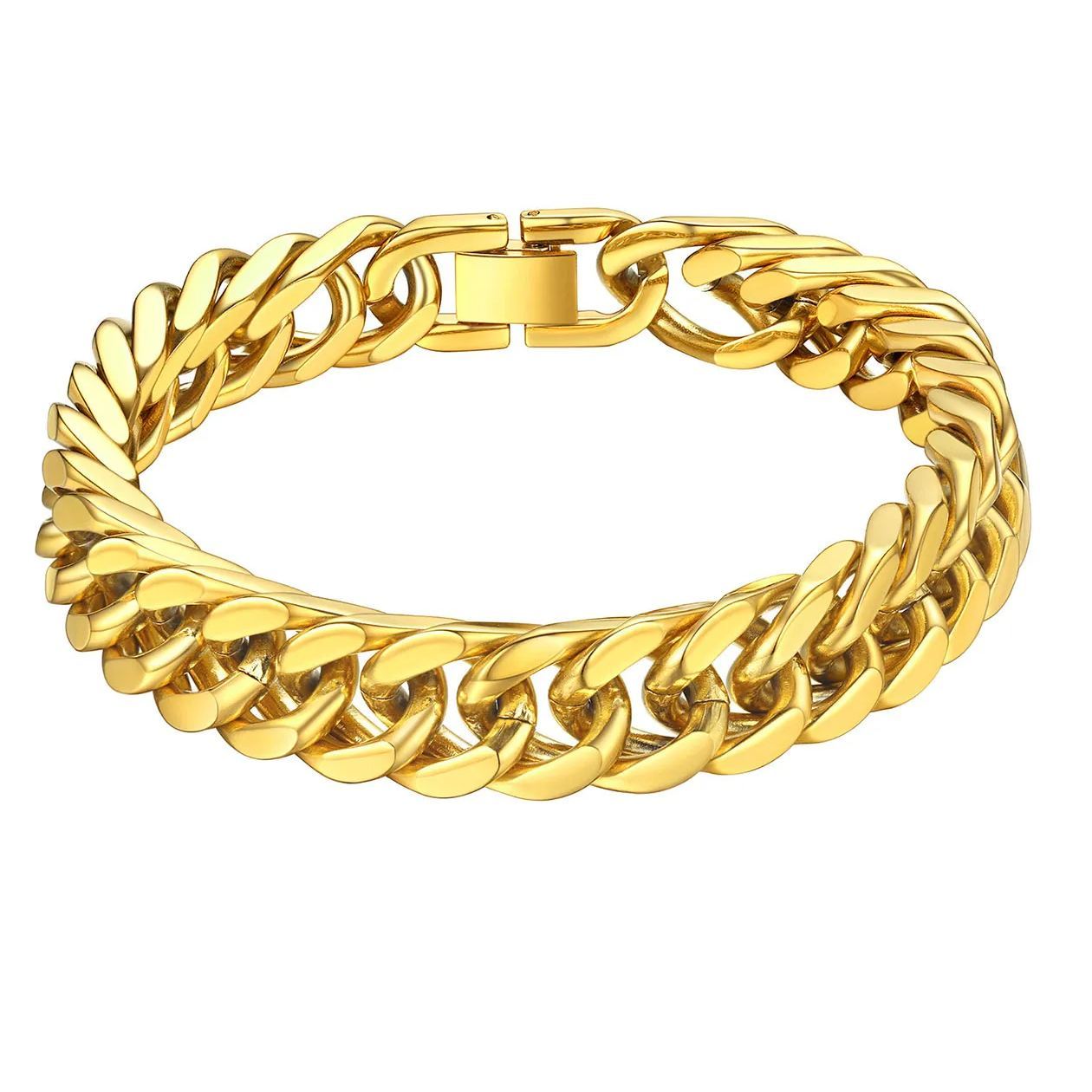 Gold Cuban Link Bracelet for Men - 8mm Heavy Duty Stainless Steel