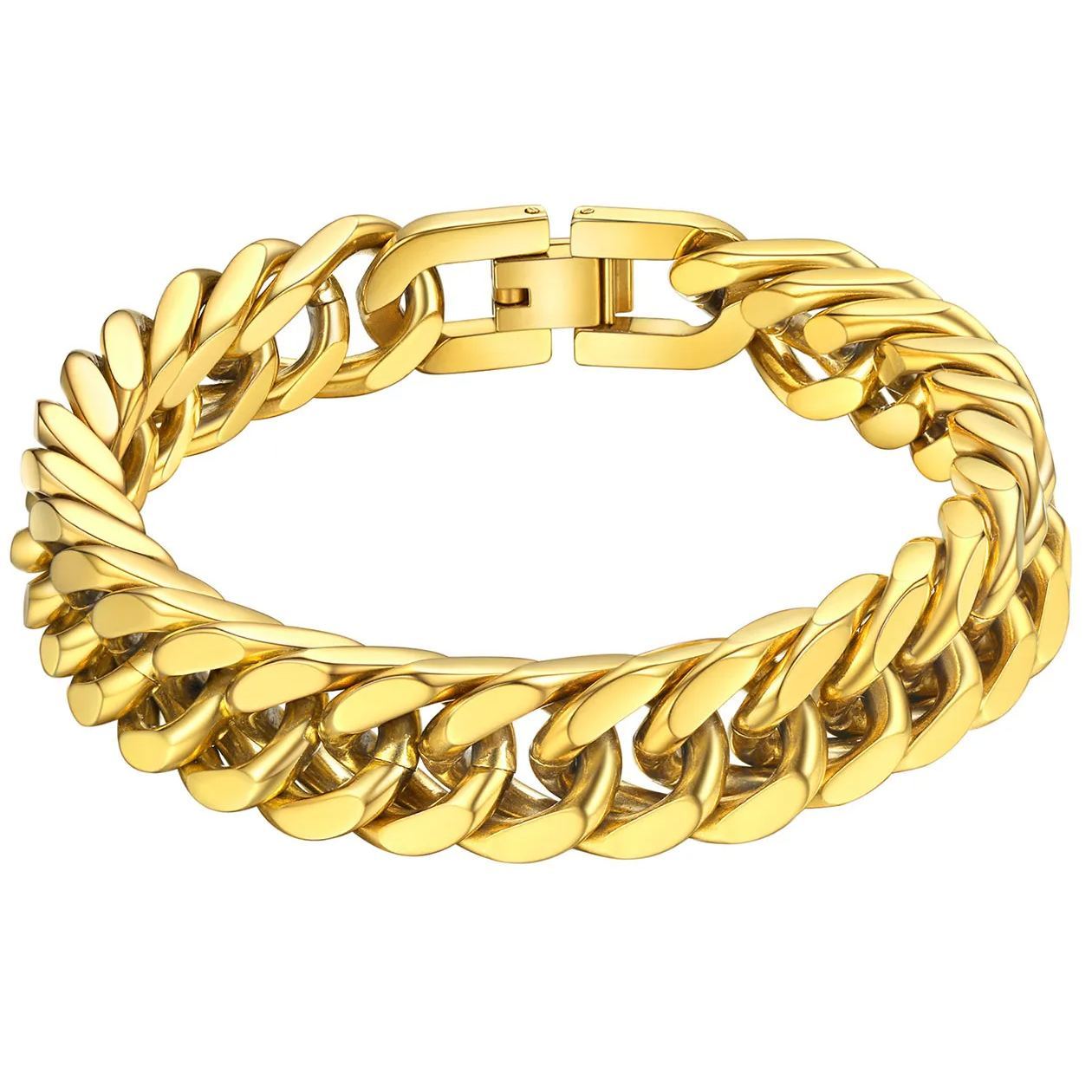 Cuban Link Gold Bracelet for Men - 12mm Heavy Duty Stainless Steel