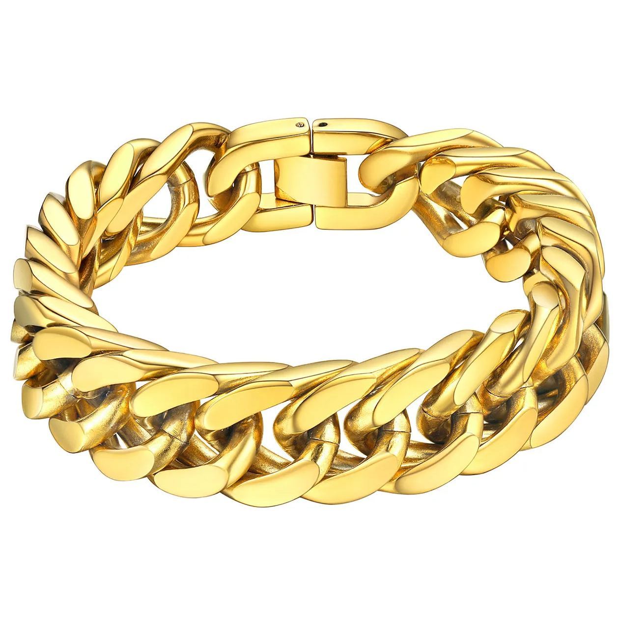 Gold Cuban Link Bracelet for Men - 17mm Heavy Duty Stainless Steel