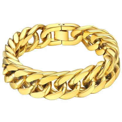 Gold Cuban Link Bracelet for Men - 17mm Heavy Duty Stainless Steel