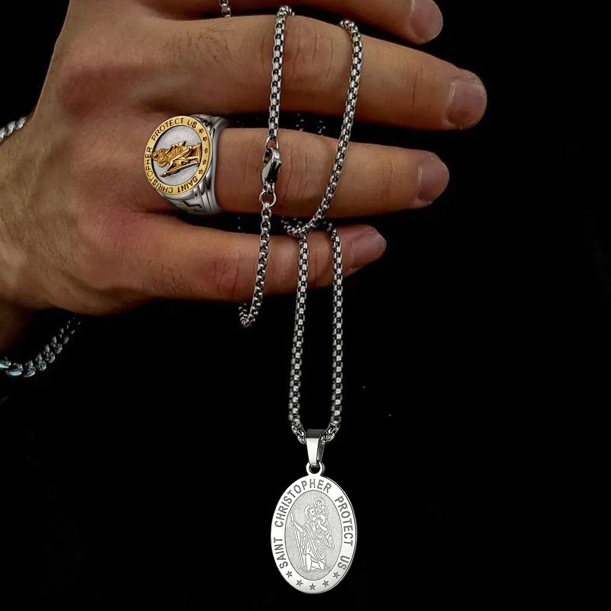 Saint St Christopher NecklaceSaint Christopher pendant necklace chain and clasp detail