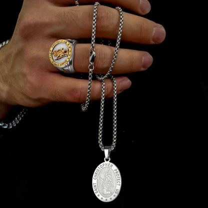 Saint St Christopher NecklaceSaint Christopher pendant necklace chain and clasp detail
