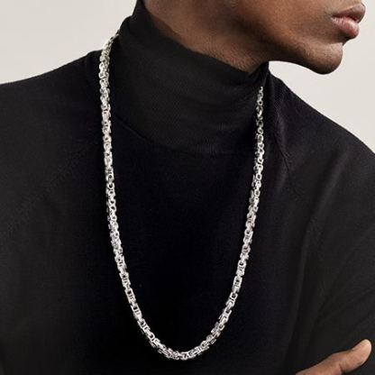 Byzantine chain necklace worn by model