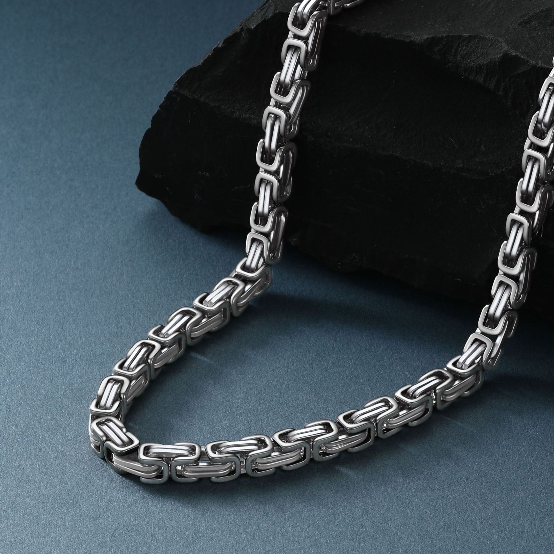 Byzantine chain necklace close up stainless steel