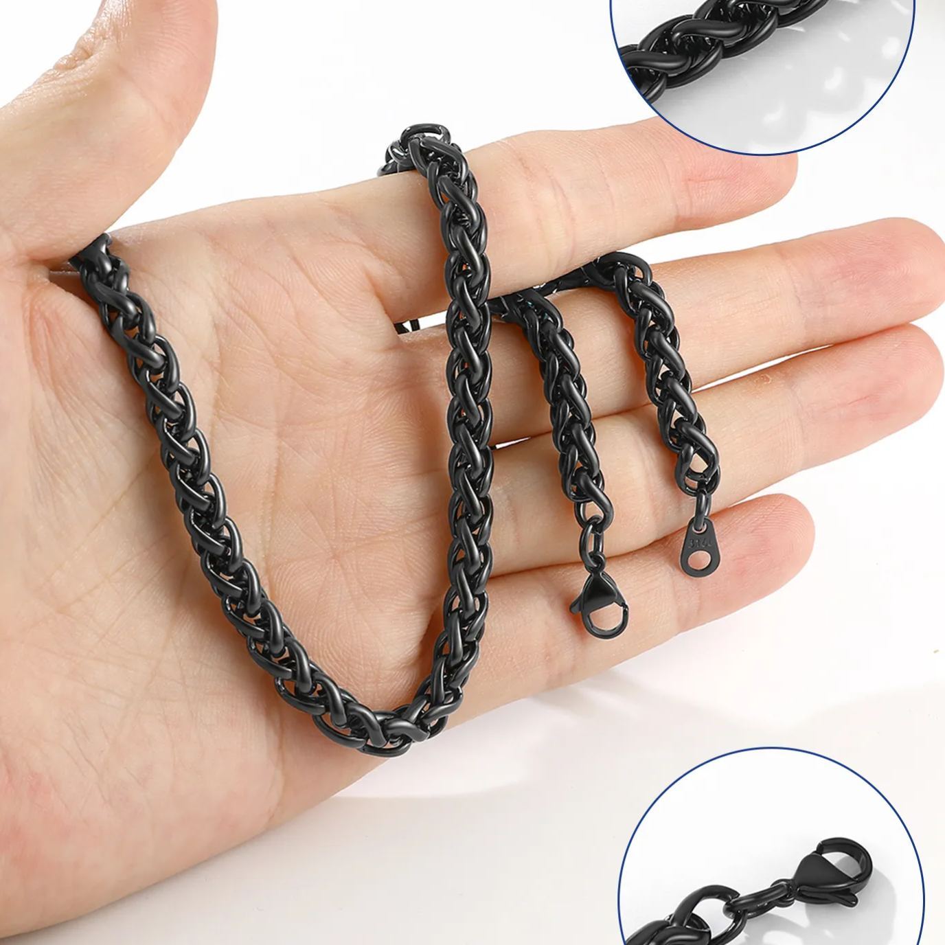 Black stainless steel rope chain with lobster clasp