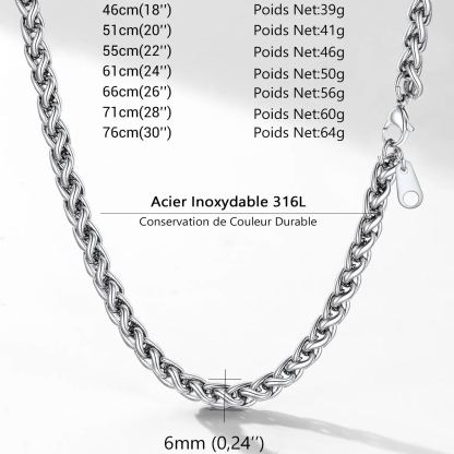 Stainless steel rope chain necklace size chart